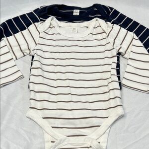Colored Organics Blue White Tan Long Sleeve 2 Onesies Bundle Size 12-18 months